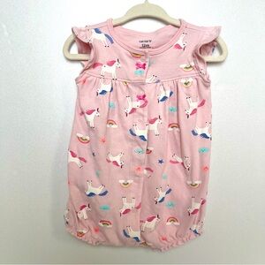 Carter’s Baby size 12Month Unicorn Cotton Ruffle Short Sleeve Romper Pink SnapUp